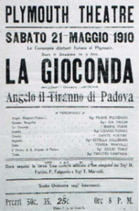 21 maggio 1910, Maria e Giulio Turci, genitori dell'artista, recitano a Plymouth